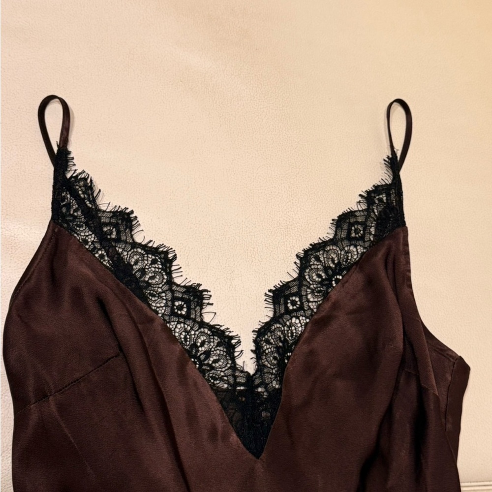 Revolve - Aderia Lace Detail Maxi Dress in Dark Choco - Picture 3 of 9